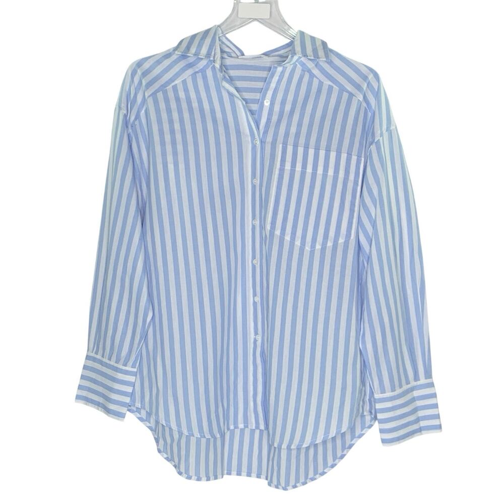 Maye Bertie Stripe Shirt M Sky Blue Signature Classic Button Front Long Sleeve